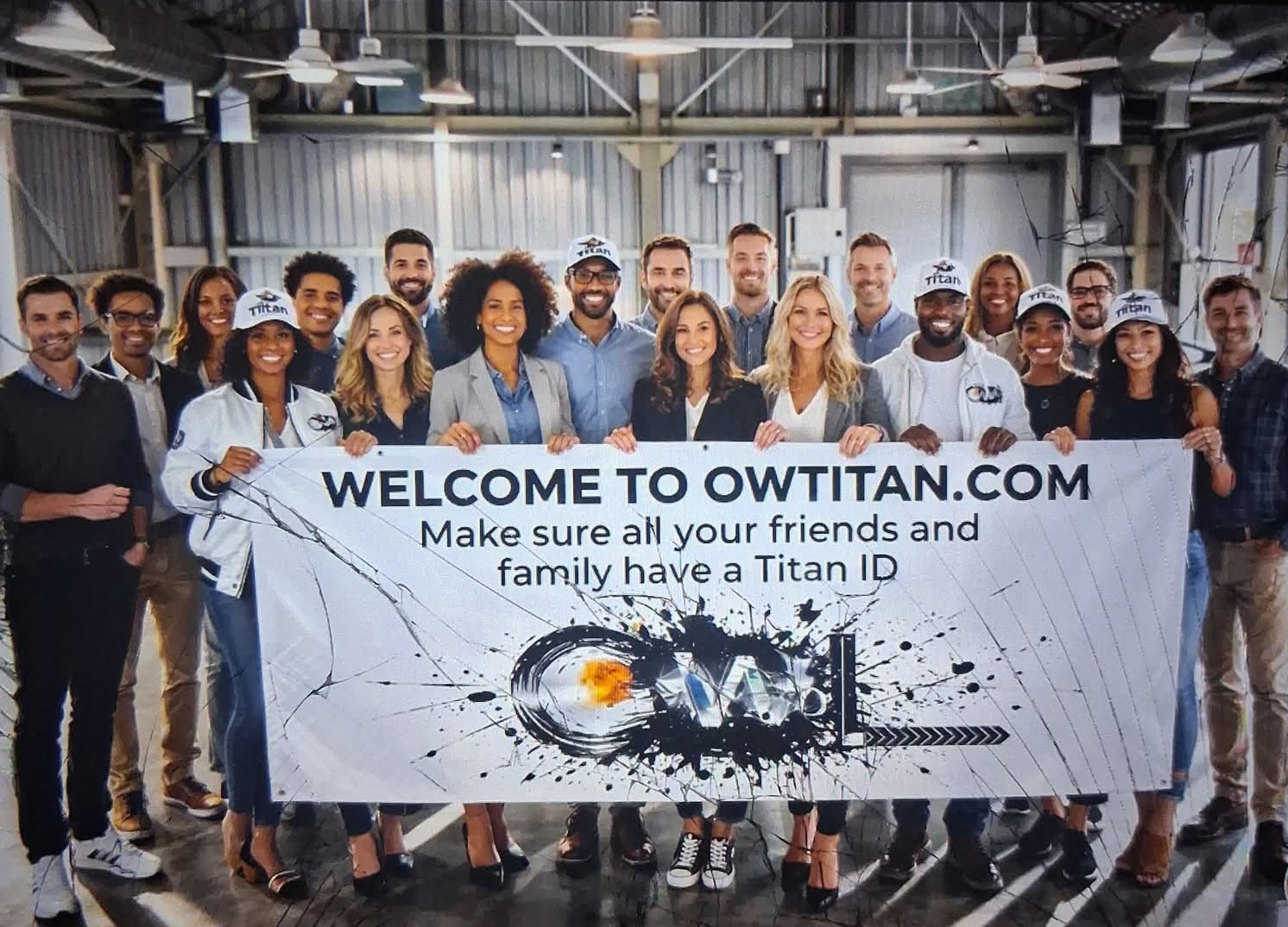 Titans holding WELCOME TO OWTITAN.COM banner