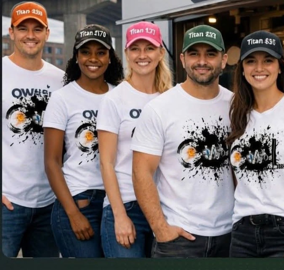 Titans wearing OW shirts and hats